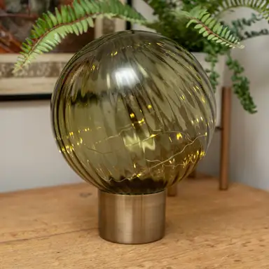 Candlelight Table Lamp Ball Glass LED Battery Powered Olive Green H:24cm