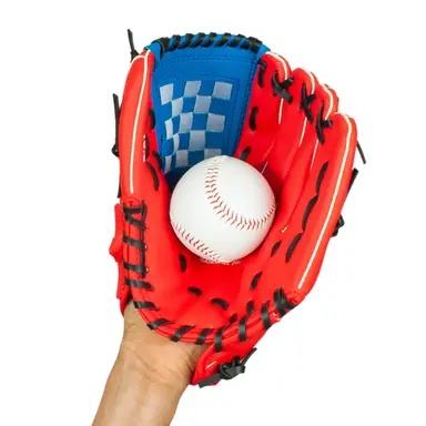 Hy-Pro Baseball Glove & Ball Left Handed Red/Blue 10.5"