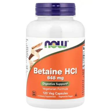 NOW Foods Betaine HCl Digestive Enzymes 648mg Capsules - 120 Vegan Capsules