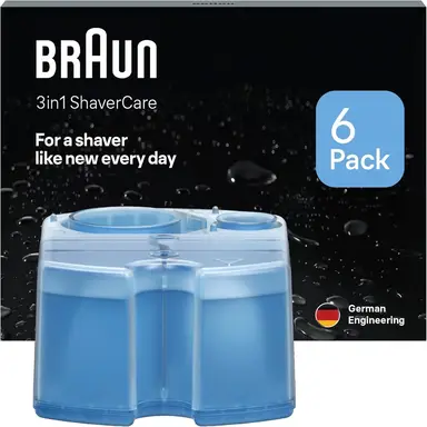Braun 3-in-1 ShaverCare Reinigungskartuschen für Reinigungsstationen – ORIGINAL Kartuschen – Reinigt Rasierer 10x besser als Wasser, Rasierkopfreiniger, entfernt Haare und Hautpartikel – 6er Pack