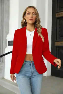 Women's Casual Blazers Long Sleeve Lapel Button Slim Work Office Blazer Jacket (red, M)