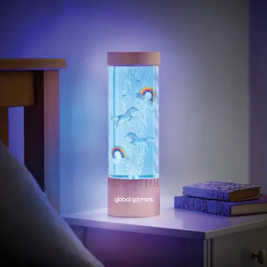 GLOBAL GIZMOS Table Lamp Bubble Unicorns & Rainbows Multicolour/Rose Gold