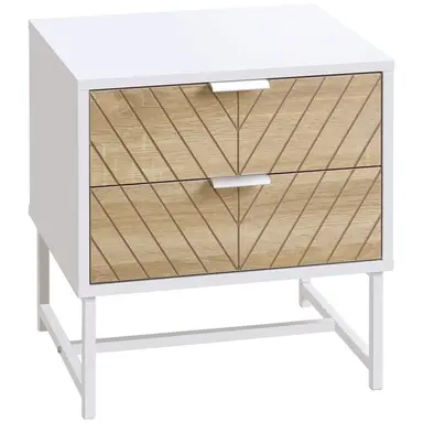 HOMCOM Bedside Table Etched Linear 2 Drawers White/Oak Effect