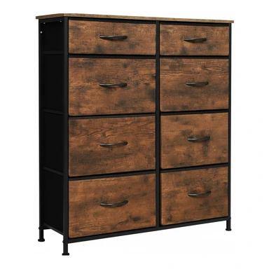 WOLTU Kommode mit 8 Stoffschubladen, Metallrahmen, Vintage Design, 86x30x89 cm, Braun + Schwarz