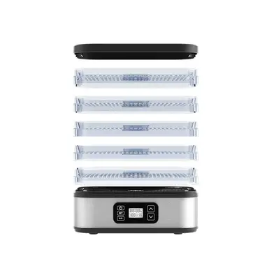 Woox Déshydrateur Alimentaire Électrique avec 5 Plateaux Empilables en Acier Inoxydable, Minuterie et Température Réglables Numériques – Préserve Fruits, Légumes, Viandes et Friandises pour Chiens