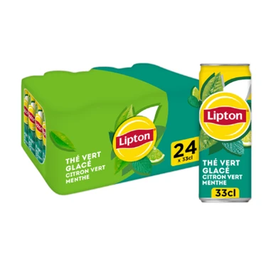 Lipton Thé vert glacé saveur citron vert menthe, pack de 24 x 33 cl