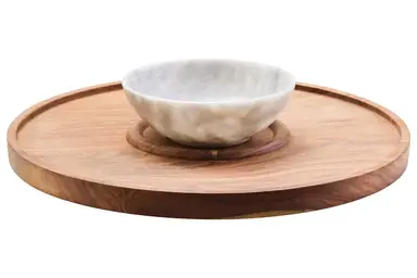 Maison by Premier Kora Acacia Wood And White Marble Chip And Dip Platter