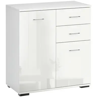 HOMCOM Sideboard, Modern Storage Cabinet with 2 Drawers, 2 Doors and Adjustable Shelf, Kitchen Cabinet for Living Room, Dining Room, High Gloss White