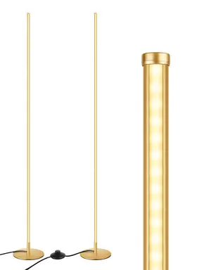 EDISHINE 2 Stück Stehlampe Wohnzimmer, LED Stehlampe Dimmbar, 3000K warmweiße Stehleuchte mit Memory-Funktion, höhenverstellbar 146 cm, moderne Standleuchte für Schlafzimmer und Büro, Gold [Energieklasse F]