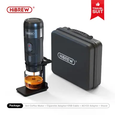 HiBREW H4A portable coffee machine for car & home DC12V expresso coffee maker fit Nexpresso Dolce Pod capsule coffee powder - Black Set