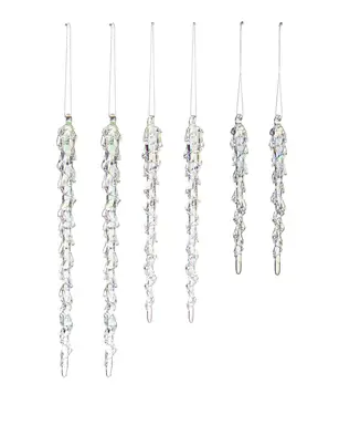 WeRChristmas Melting Iridescent Glass Icicles – Set of 6 Christmas Tree Decorations, 15–25cm