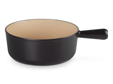 LE CREUSET Emaille Gusseisen Fondue-Set Mattschwarz 24 cm für Käse- und Schokofondue