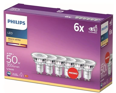 Philips Light Bulb LED Spotlight Pin Base GU10 Warm White 50W Non-Dimmable 6pcs