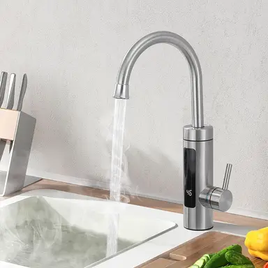 HOMELODY Elektrischer Wasserhahn mit Durchflusswassererwärmer 230 V, Küchenwassererwärmer Küchen LED Elektrischer Küchenhahn Edelstahl [Energieeffizienzklasse C] - Gebürstet