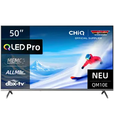 CHiQ U50QM10E 50 Zoll (127 cm) 4K Ultra HD QLED Smart TV | Mit smartem Google TV | HDR10, VRR & ALLM | Ultra-dünnes Metallisches Randlos-Design | Dolby Audio | Triple Tuner (DVB-C/T/T2/S/S2) | Dual-Band WLAN | Neues Modell