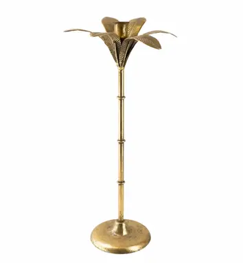 Candlelight Candle Holder Tapered Palm Tree Metal Gold H:42cm
