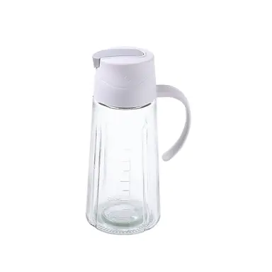 BJ Flacon à huile en verre 630 ml, ouverture et fermeture automatique, pour huile, sauce, vinaigre et assaisonnement, blanc