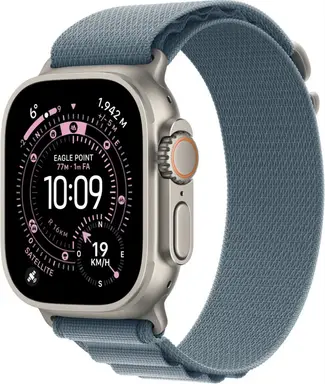 Apple Watch Ultra 3 GPS + Cellulair 49 mm - natuurlijk titanium behoesing - lichtblauwe alpenlussenband - Large