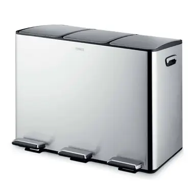 Tower Recycling Pedal Bin with 3 Compartments, 45L, Stainless Steel