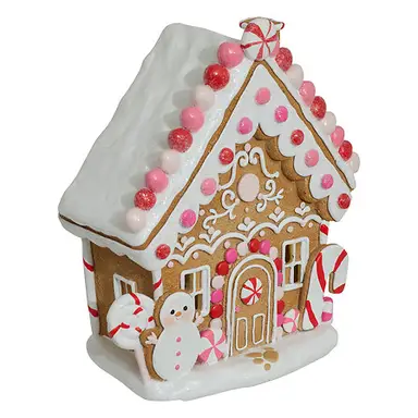 Pink resin house height 24 cm