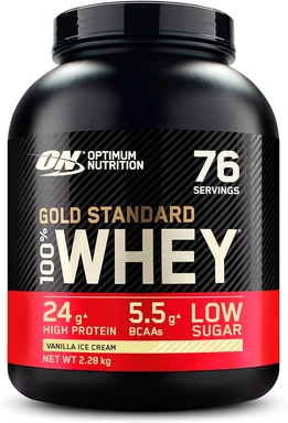 Optimum Nutrition Gold Standard 100% Whey, Proteinpulver, Geschmack Vanilla Ice Cream, 2.28kg, 76 Portionen