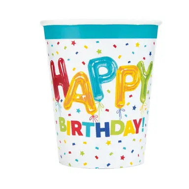 Unique Party Paper Cups, Balloon Birthday, 266ml, 8 Pack