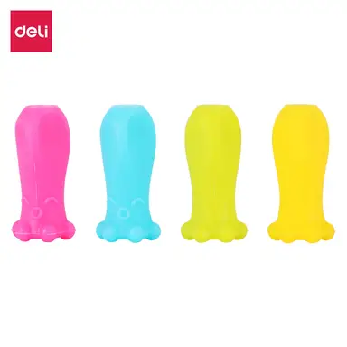 Deli Pencil Grip Holder, Ergonomic Aid, Assorted Colors, 4-Pack