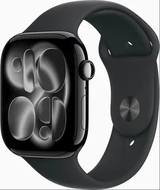 Apple Watch Series 11 GPS + Mobiel 42 mm gitzwarte aluminium kast met zwarte sportband - M/L