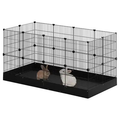 EUGAD Außengehege für Kaninchen, Freilaufgehege mit Boden, DIY Kleintiergehege, Meerschweinchengehege, Metallwelpenlauf mit Tür, Kleintierkäfig für Kaninchen und Hamster, 140 x 71 x 71 cm