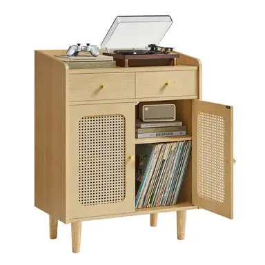 SONGMICS HOME Buffet Rieten Effect Deuren Opslagkast Lades Eiken Beige