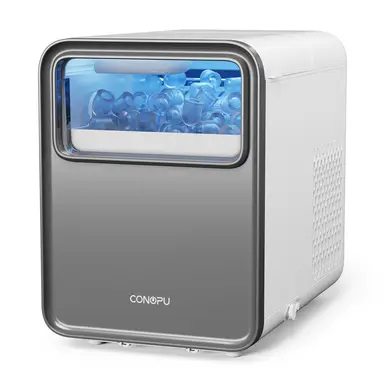 Self-Cleaning Countertop Ice Maker, Produces 9 Ice Cubes in 6 Minutes, 26.5 lbs per 24 Hours, Compact and Quiet Ice Machine with Basket & Scoop, 2 Sizes of Bullet Ice for Kitchen, Camping, RV, Home