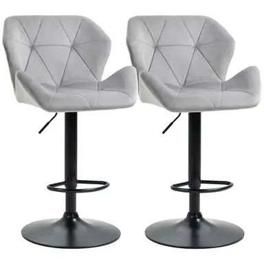 HOMCOM Bar Stools Adjustable Quilted Geo Velvet Grey/Black 2pcs