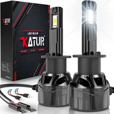 KATUR H1 LED Lampe 120W 30000LM, H1 LED-Lampe 6000K Xenon Weiß Plug-and-Play 1:1 Kompaktbauweise Hocheffizientes Kühlsystem H1 Scheinwerferlampen, 2er Pack