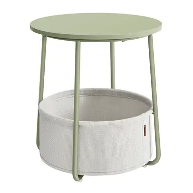 VASAGLE Table d'Appoint Ronde avec Panier en Tissu Moderne Vert et Blanc