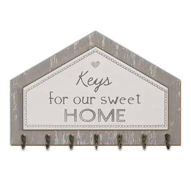 Alphynix 1pc House-Shaped Key Holder, "Keys for our sweet HOME" Wall Organizer with Heart Detail, Entryway Storage Rack for Keys & Key Fobs
