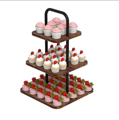 SRD Quadratischer Kuchenständer mit oberster Fläche in Vintage-Holzoptik, Neujahrssale, Top-Geschenkideen