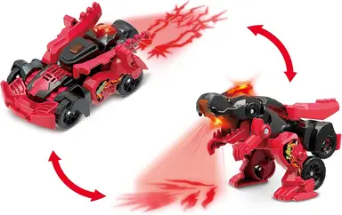 Vtech Switch and Go Dinos Feuer-Mini-T-Rex – Dino-Auto-Transformer – 2in1 Spielzeug mit Dinosaurierstimme, Sound- und Lichteffekten – Für Kinder von 3-8 Jahren.