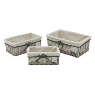 JVL Arianna Rectangular Willow Storage Baskets - Set of 3, Grey Wash