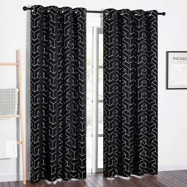PONY DANCE Foil Printed Blackout Curtains Eyelet, 2 Panels W140 x L245cm (W55 x L96inch), Black