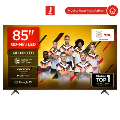 TCL 85Q6C QLED Mini LED Fernseher, 85 Zoll, 4K HDR Premium, Dolby Vision IQ & Atmos, Onkyo 2.1 Sound, Smart TV mit Google TV, Game master, 144Hz Motion Clarity Pro, AMD FreeSync Premium Pro, HDMI 2.1, AirPlay 2, Google Assistant & Alexa