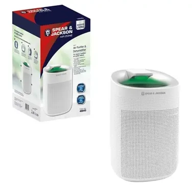 SPEAR & JACKSON 2-in-1 Air Purifier & Dehumidifier – HEPA Filter， 1 L Tank， 45W， White， 48845
