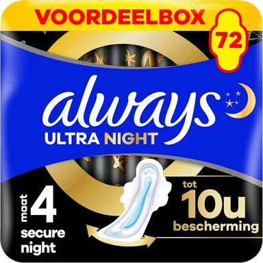 Always Ultra Maandverband Secure Night (maat 4) Met Vleugels 72 Maandverbanden