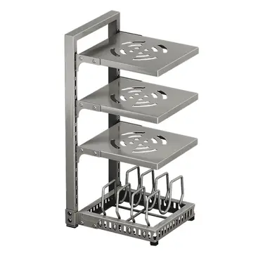 Maxcook Carbon Steel Pot Rack Organizer for Cabinet, 4-Tier Adjustable Pot Lid Holder & Pan Organizer Rack, Heavy-Duty Steel Cookware Storage for Kitchen Cabinet & Drawer Organization, Fits Pots, Pans, Lids 23*28*53cm MCZW9255