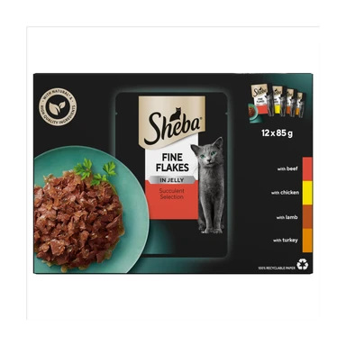Sheba Fine Flakes Adult Cat Food Pouch Succulent Selection in Jelly 12 x 85g