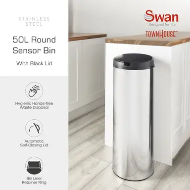 Swan 50L Round Sensor Bin With Black