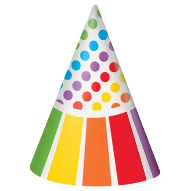 Unique Rainbow Party Hats, 8 pack