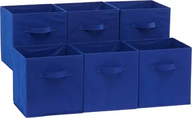ANQI Cube Organizer Storage Bins Handles, Collapsible Fabric, Pack of 6, 10.5"x10.5"x11", Navy