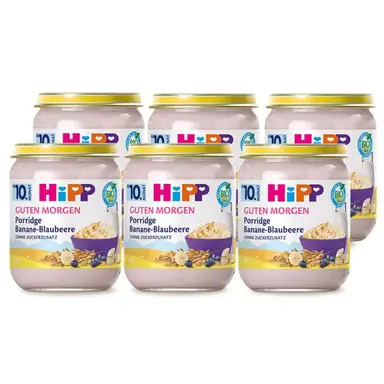 HiPP Frühstücksbrei Banane-Blaubeere Haferflocken (ab 10 Monaten) Multipack 6 x 160 g