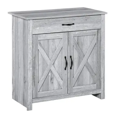 HOMCOM Farmhouse Barn Door Sideboard Storage Cabinet Coffee Bar for LIVING Room – Grey Grain