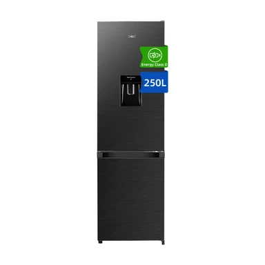 CHiQ JKR250WDGD 54cm Wide 181cm Tall Total No Frost Freestanding Fridge Freezer with Water Dispenser - 250L - Premium Black Steel - D Rated